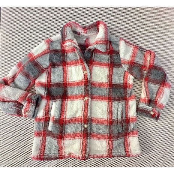 PJ Salvage Plaid Shirt Jacket Women Sz S/M Fleece Plush Cozy Sherpa Teddy Loose - Picture 1 of 8